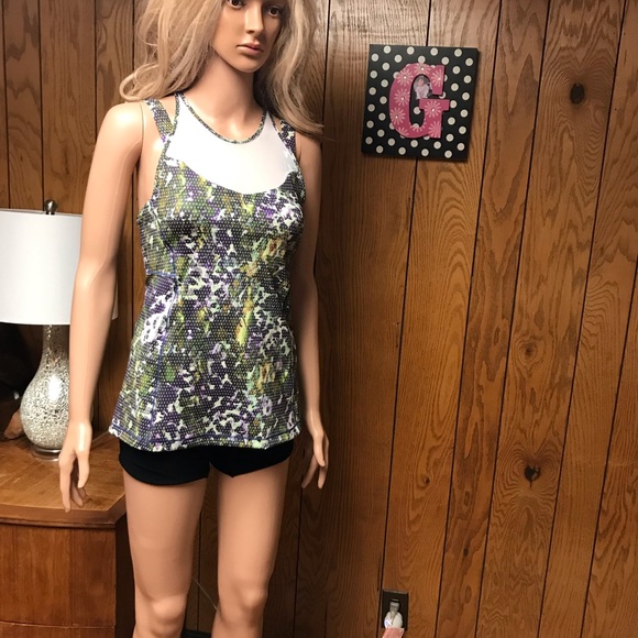 Lululemon Green Mesh Polka Dot Foloral-Active Running The City Tank -Size 6 - Picture 8 of 11